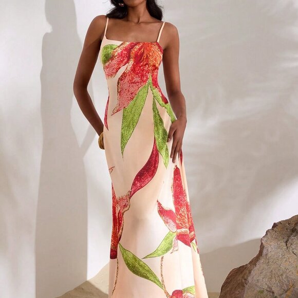 Multicolor Boho Women's Woven Printed Long Dress With Spaghetti Straps - Picture 6 of 7